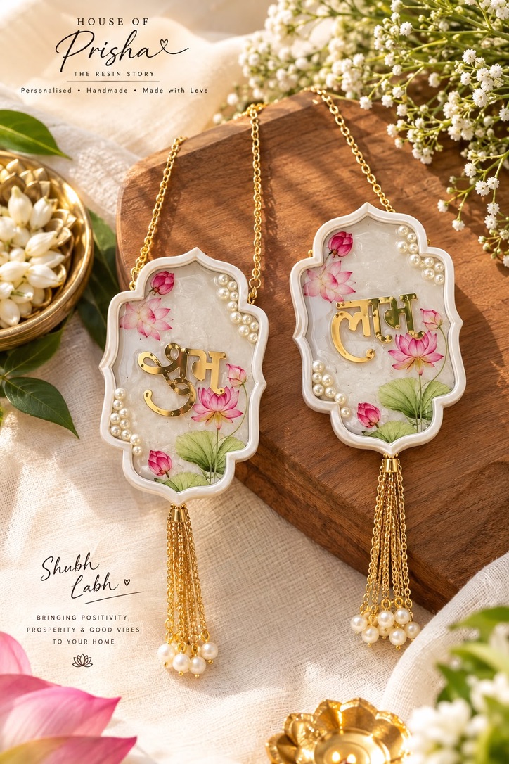 Designed with an elegant floral resin finish, delicate pearl detailing, and a luxurious golden chain with pearl tassels