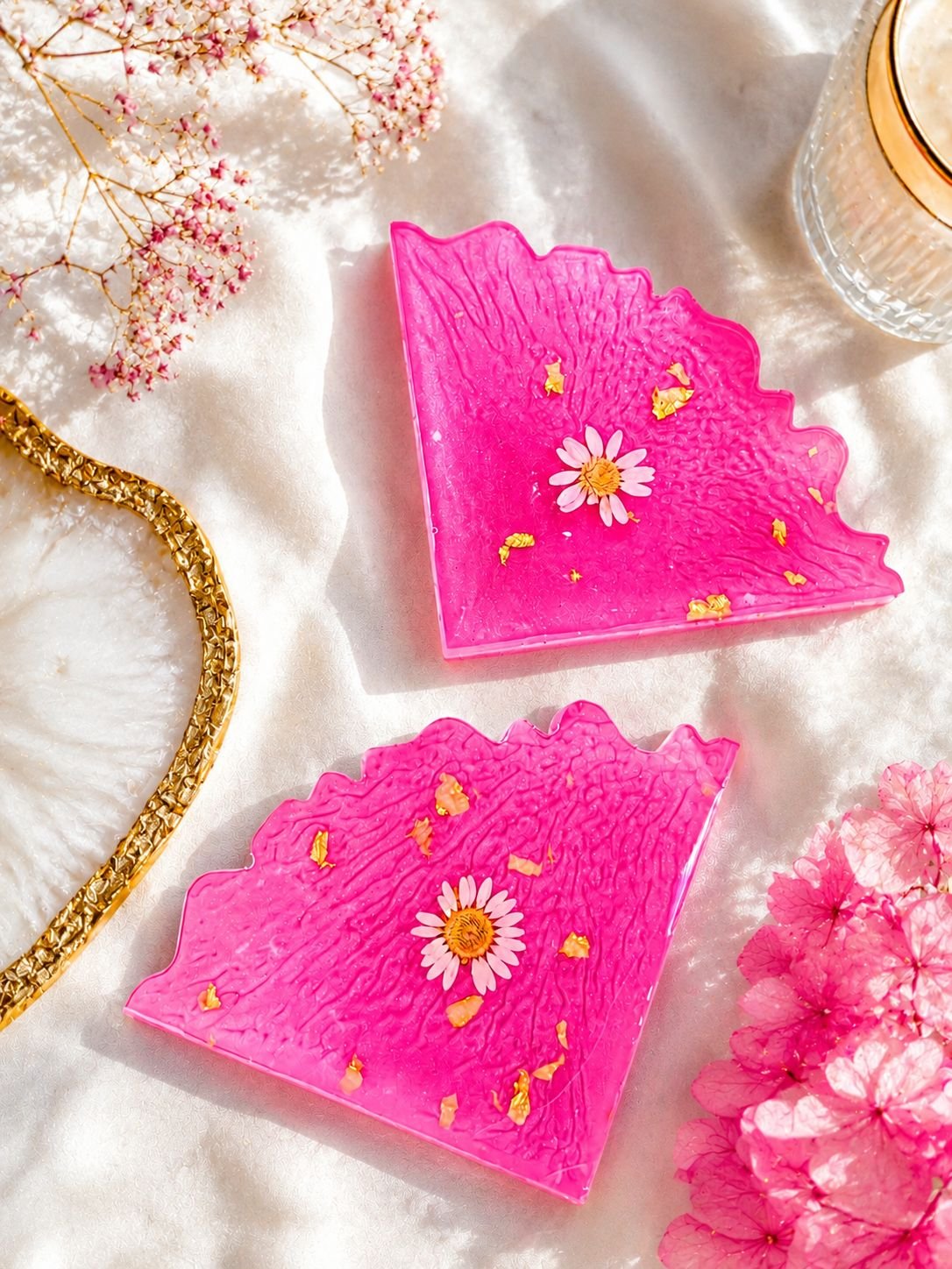 Pink daisy coaster set