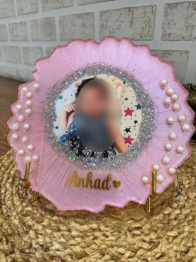Pink pearl baby resin photo frame