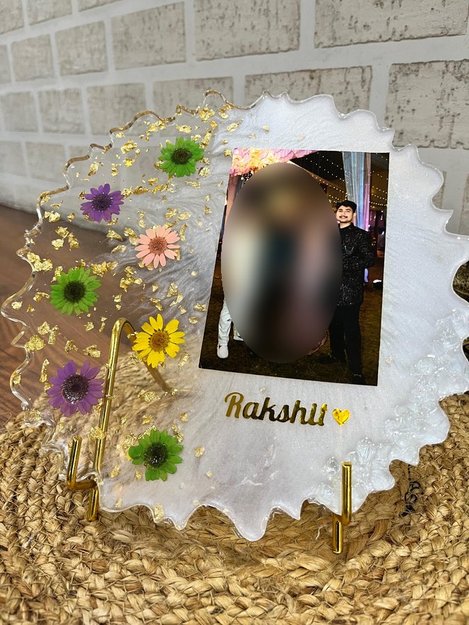 White floral family resin photo frame